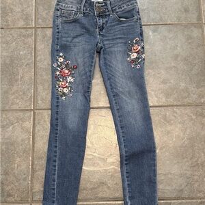 SO Blue Skinny Jeans with Embroidered Roses
